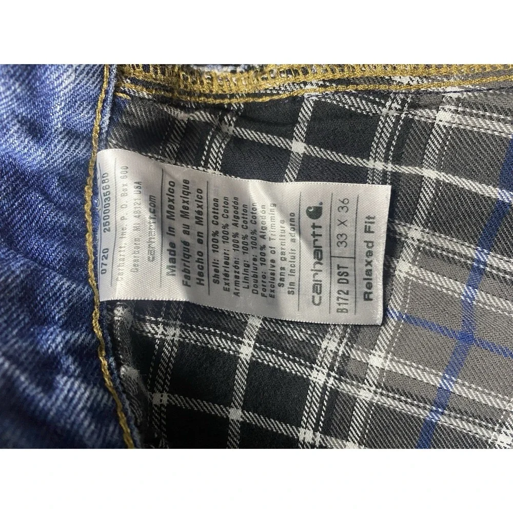 Carhartt Relaxed Flannel Tapered Jean Blue Denim High Rise Workwear Mens 29x34.5